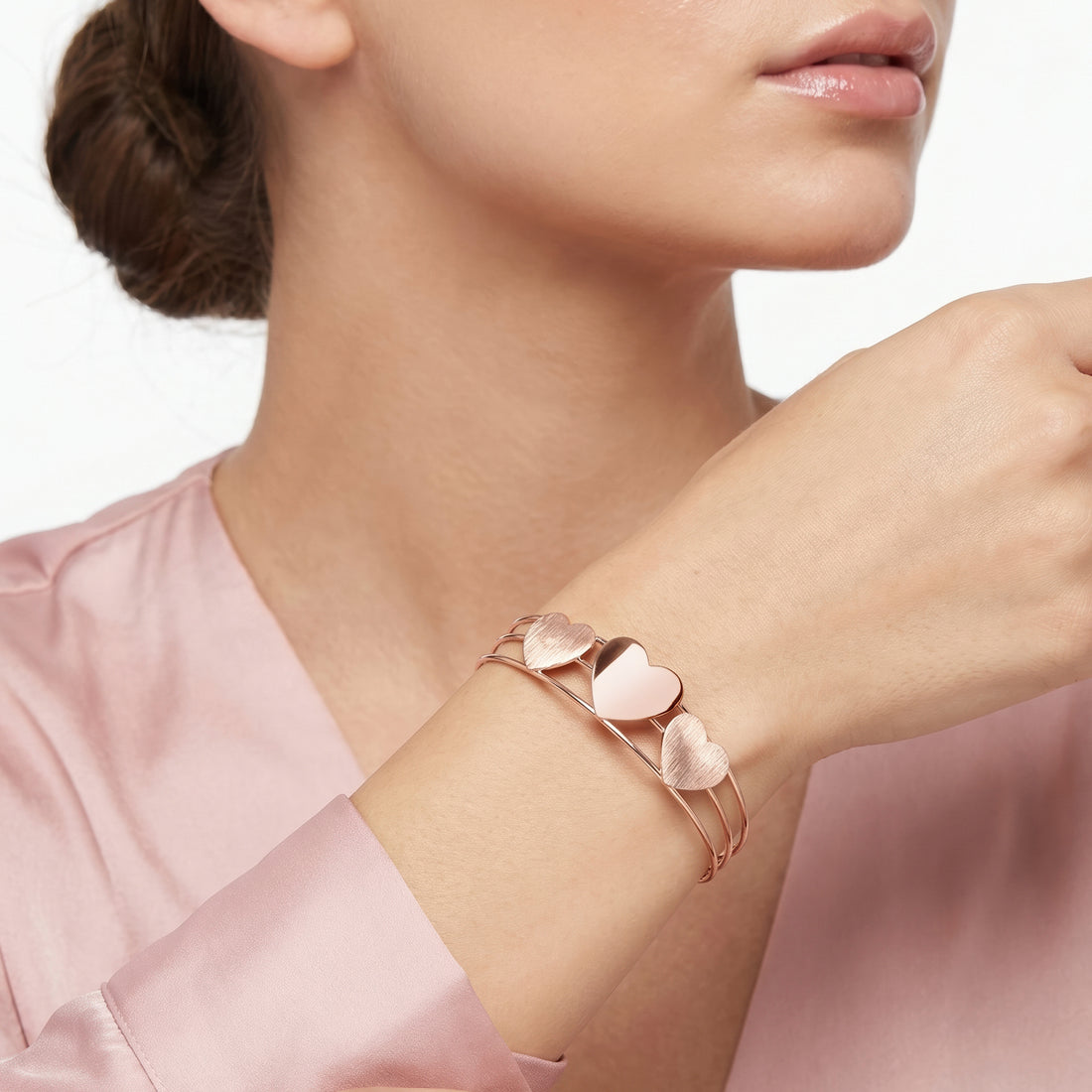 PRAO Bracelet Anti-Tarnish Triple Heart Charm Cuff (Adjustable Size)