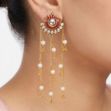 PRAO Earrings Anti-Tarnish Maroon Pearl Chandelier