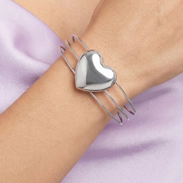 PRAO Bracelet Anti-Tarnish Triple-Wire Puffer Heart Cuff (Adjustable Size)