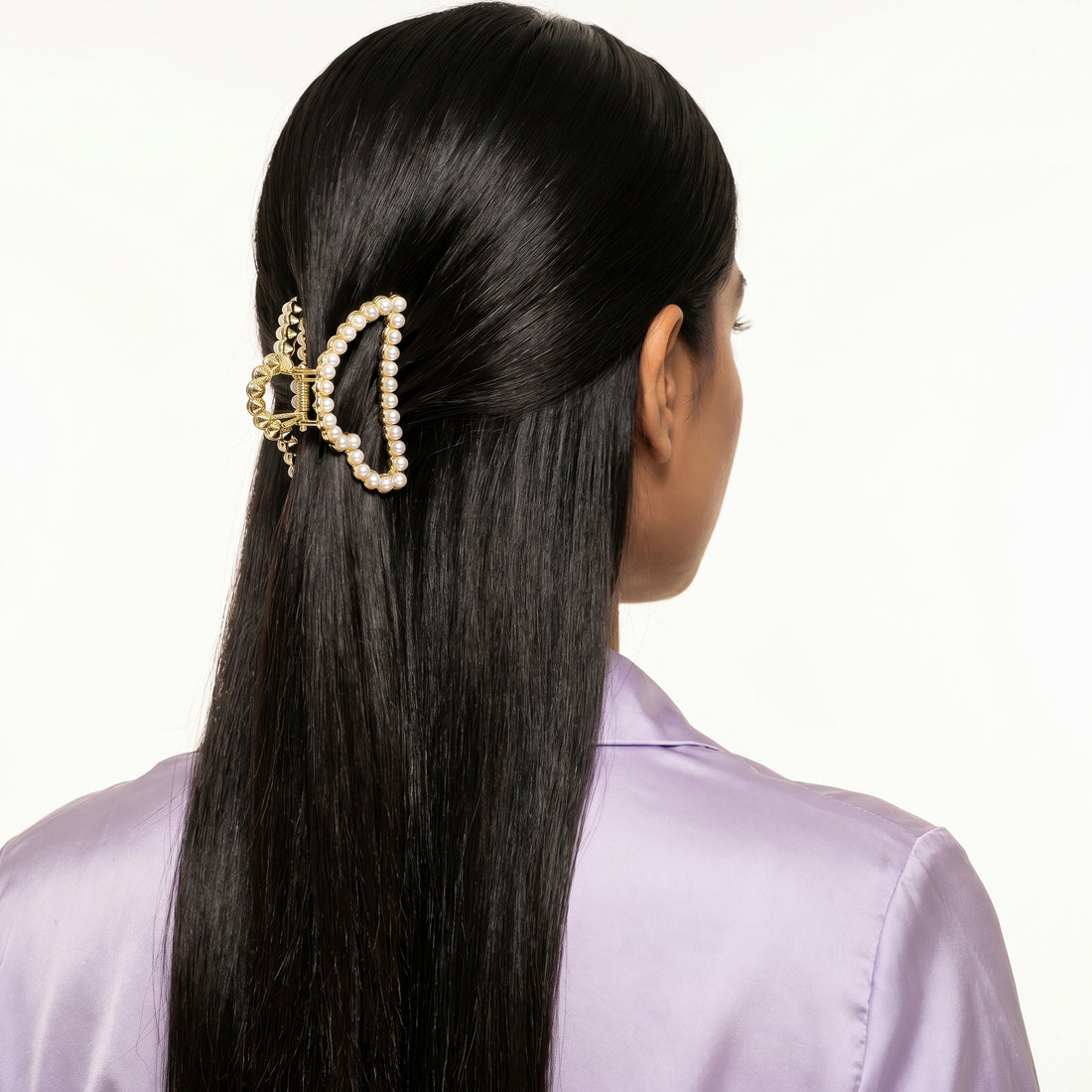 Prao Hair Claw Clip Anti-Tarnish Heart Shaped Pearl Border
