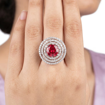 PRAO Ring Anti-Tarnish Ruby Halo Crystal (Adjustable Size)