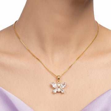 PRAO Necklace Anti-Tarnish Butterfly Crystal Box Chain