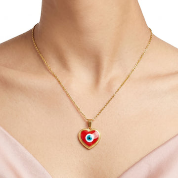 PRAO Necklace Anti-Tarnish Red Heart Evil Eye