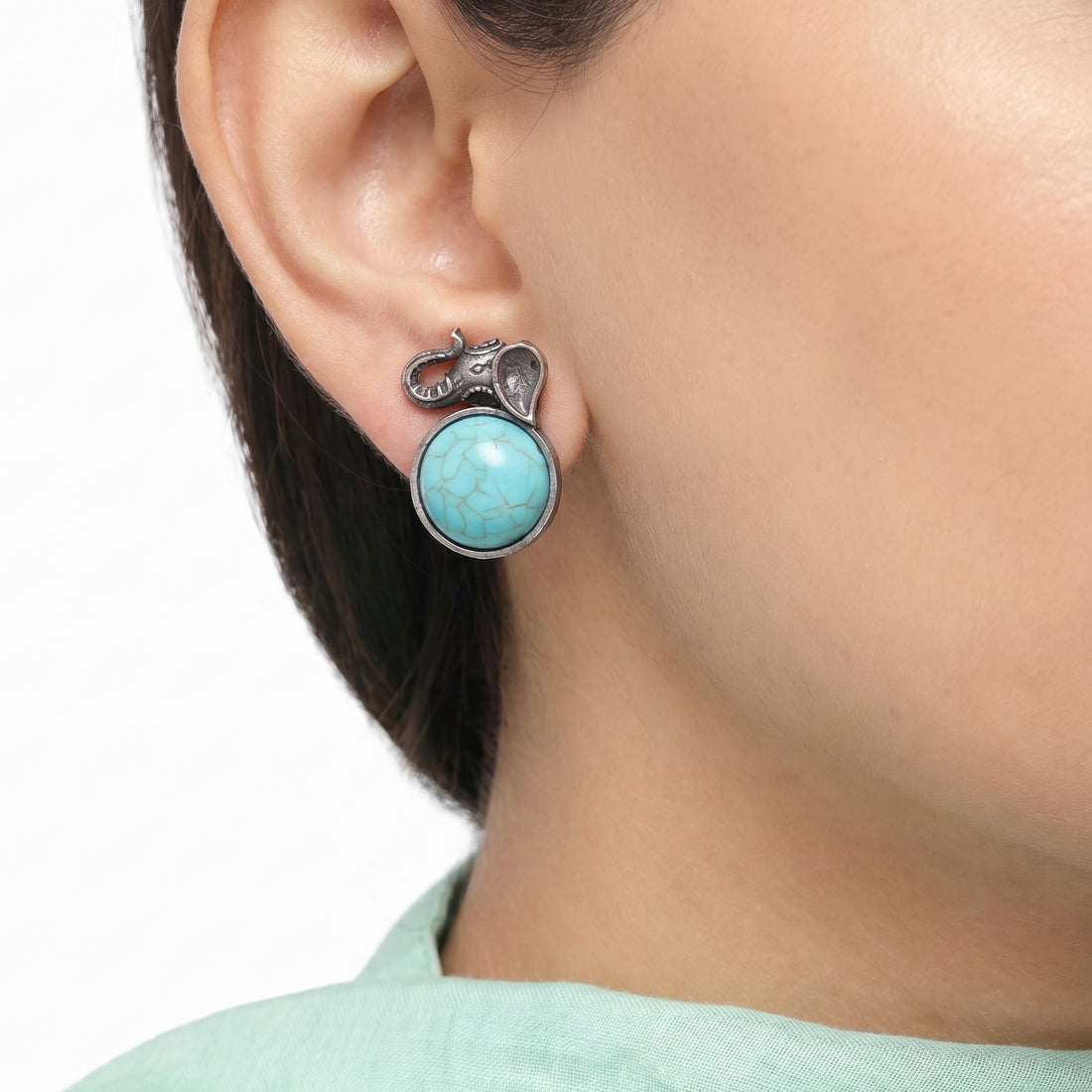 PRAO Earrings Anti-Tarnish Turquoise Elephant Studs