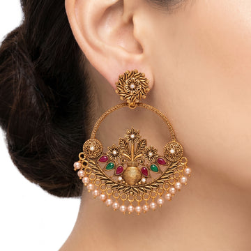 PRAO Earrings Anti-Tarnish Kalash Motif Chandbali With Pearl Beads