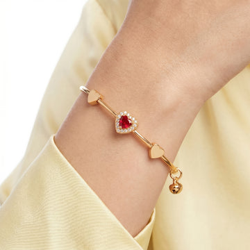 PRAO Bracelet Anti-Tarnish Ruby Heart Halo Bangle (Adjustable Size)