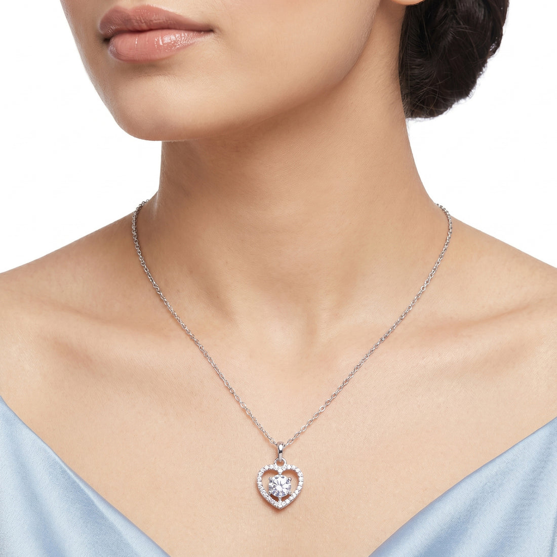 PRAO Necklace Anti-Tarnish Crystal Heart Halo Pendant