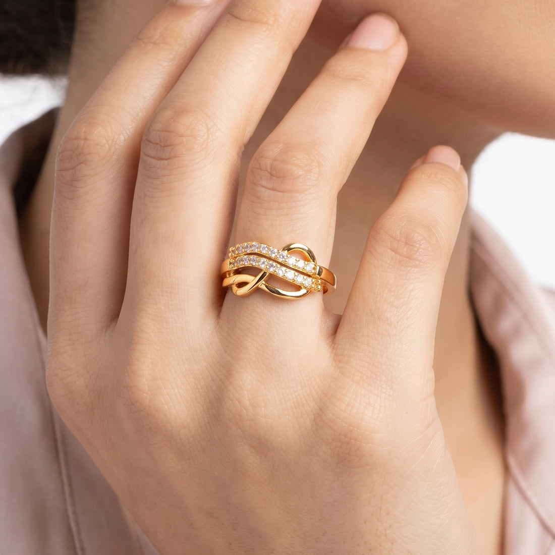 PRAO Ring Anti-Tarnish Interwoven Infinity Pavé (Adjustable Size)