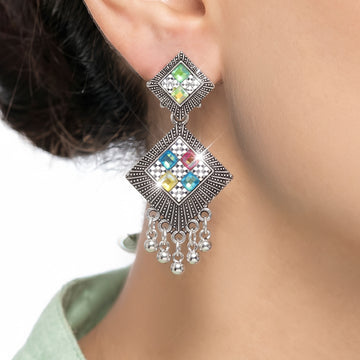PRAO Earrings Anti-Tarnish Geometric Drop With Metallic Beads
