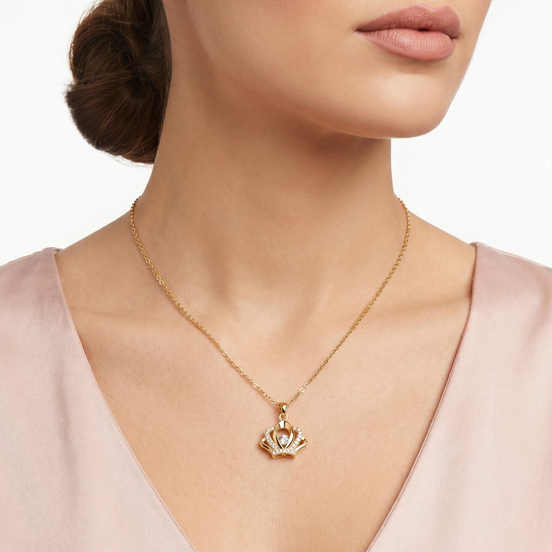 PRAO Necklace Anti-Tarnish Crown Pendant With Crystal Accents