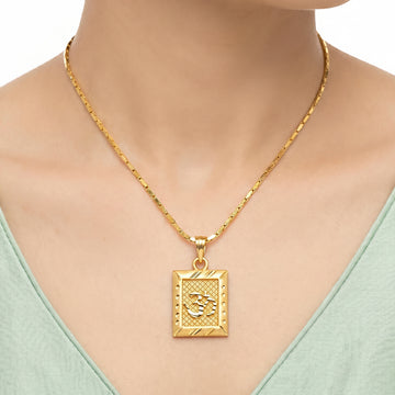 PRAO Necklace Anti-Tarnish Signet With Grid OM Design