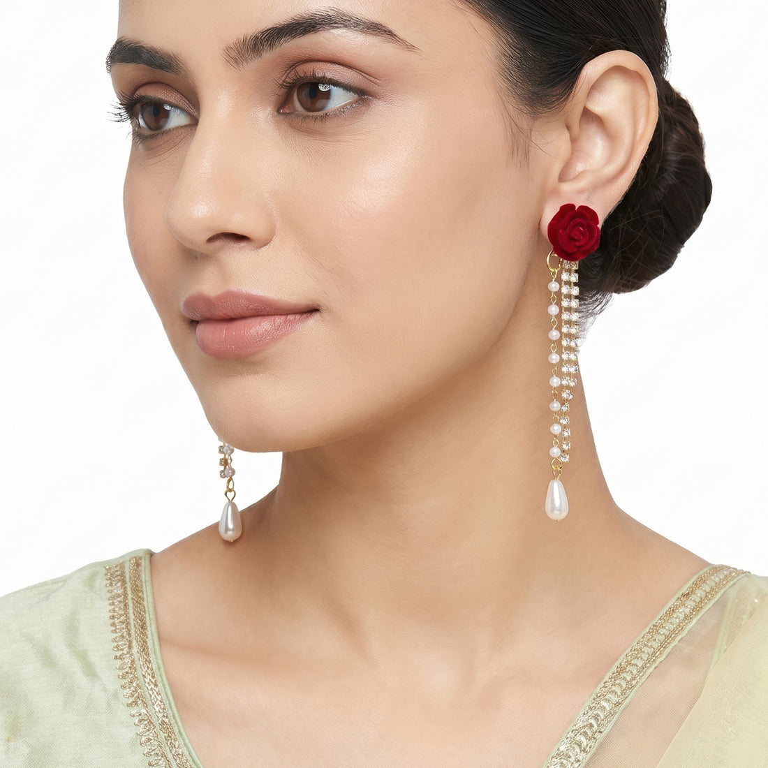 PRAO Earrings Anti-Tarnish Pearl Studs With Crystal And Teardrop Drop
