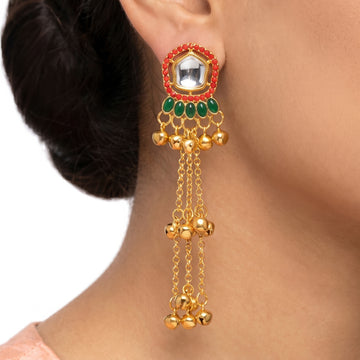 PRAO Earrings Anti-Tarnish Kundan Bell Charm Kashmiri