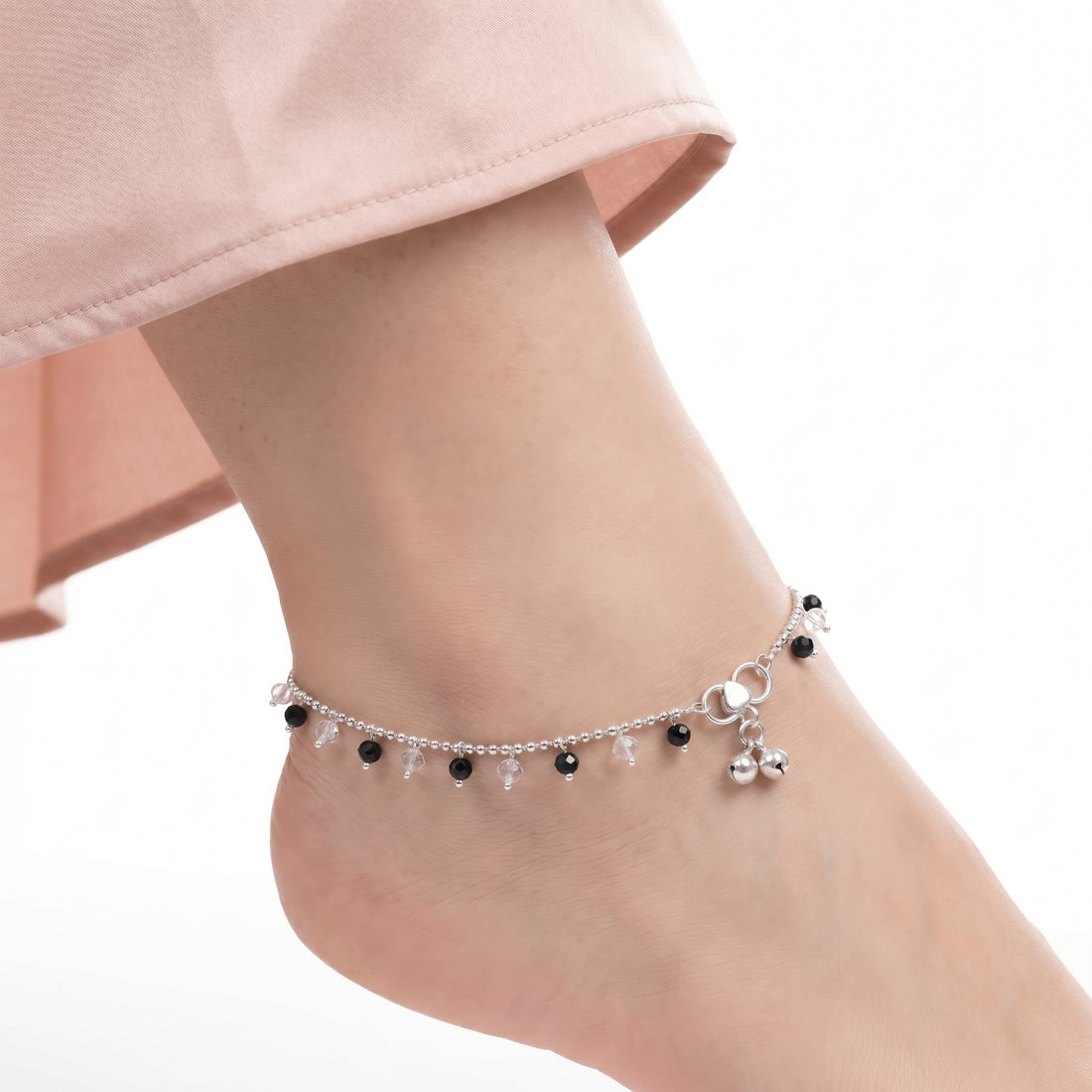 PRAO Anklet Anti-Tarnish Black & White Crystal Beaded