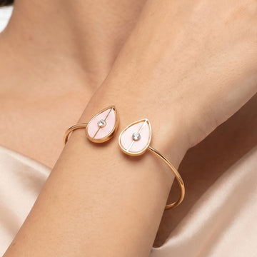 PRAO Bracelet Anti-Tarnish Pear Charm Crystal Open Bangle (Adjustable Size)