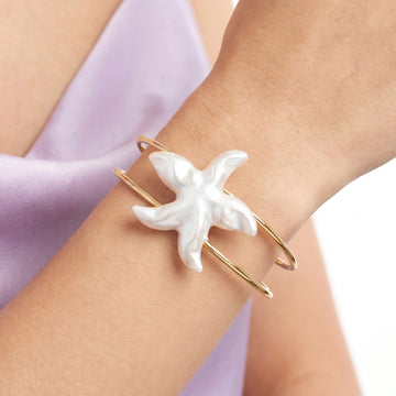 PRAO Bracelet Anti-Tarnish Matte White Starfish Wire Cuff (Adjustable Size)