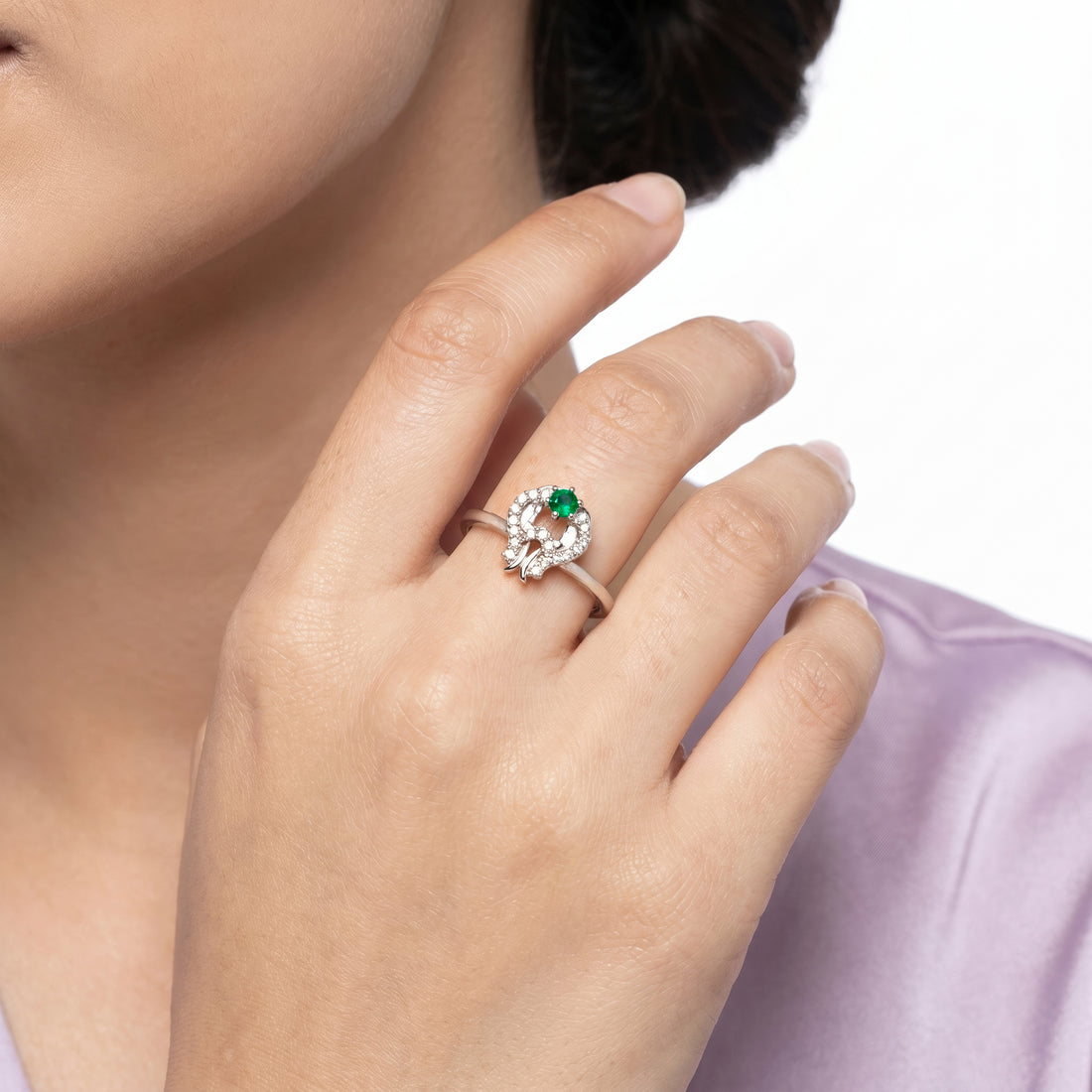 PRAO Ring Anti-Tarnish Green Stone Loop (Adjustable Size)