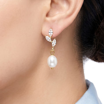 PRAO Earrings Anti-Tarnish Vine Crystal Pearl