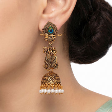 PRAO Earrings Anti-Tarnish Radha Krishna Antique Jhumka
