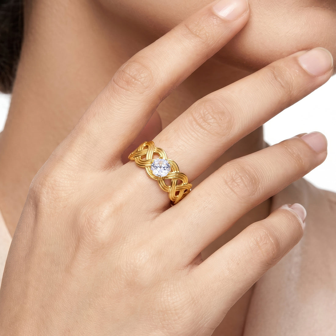 PRAO Ring Anti-Tarnish Celtic Woven Crystal (Adjustable Size)