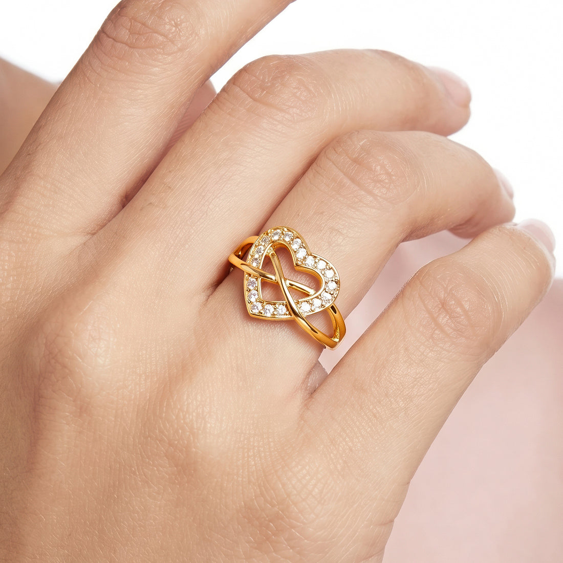 PRAO Ring Anti-Tarnish Openwork Heart Infinity (Adjustable Size)