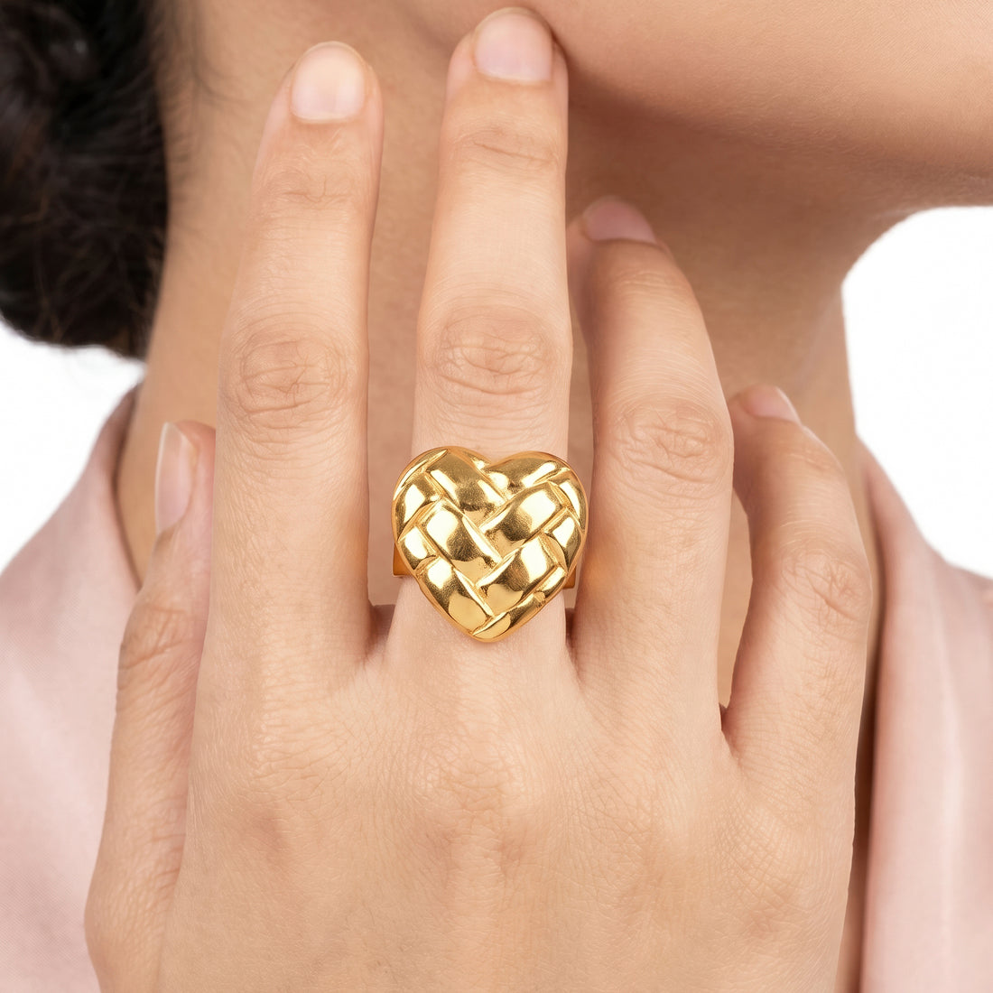 PRAO Ring Anti-Tarnish Basket Weave Heart (Adjustable Size)