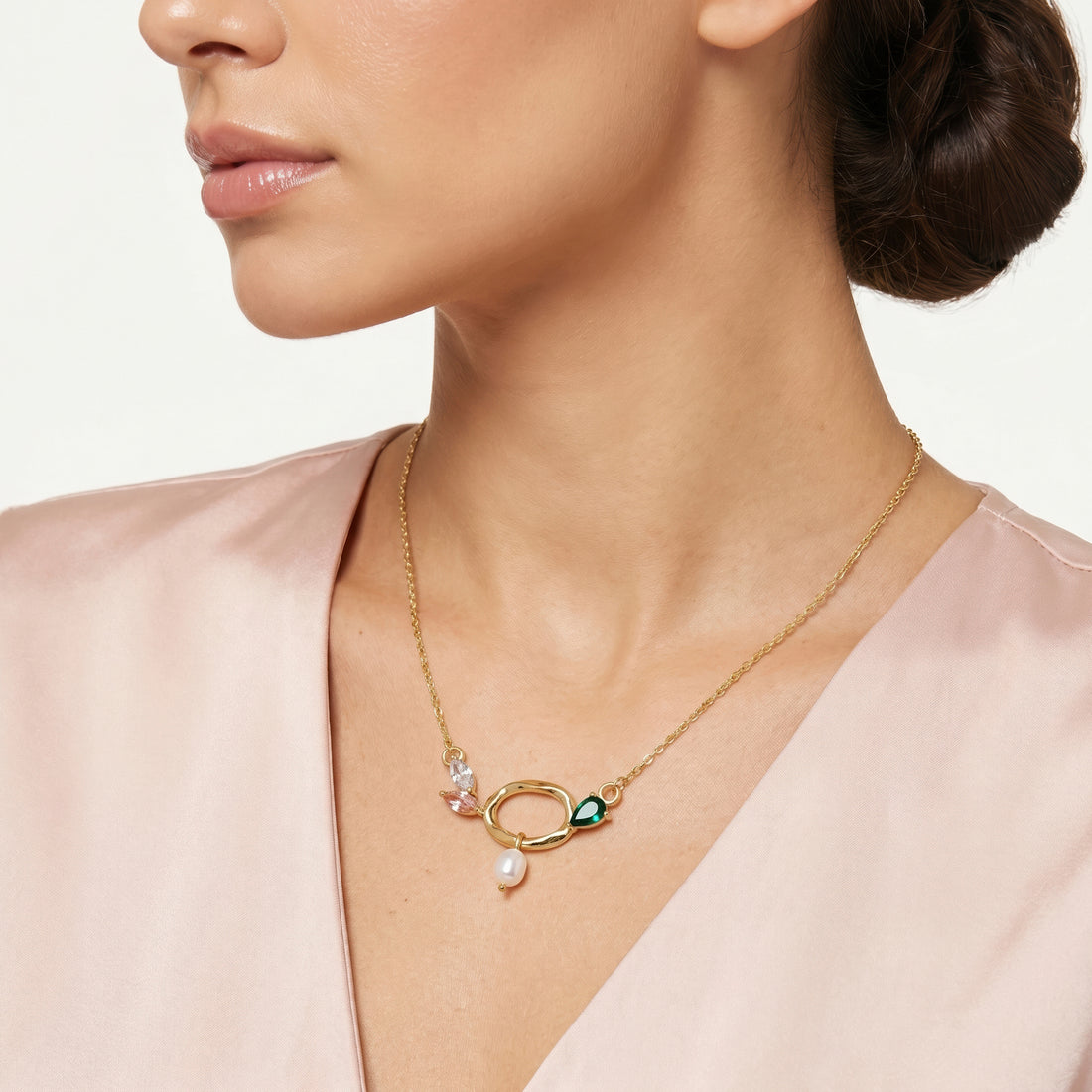 PRAO Necklace Anti-Tarnish Dainty Pearl & Gemstone Chain