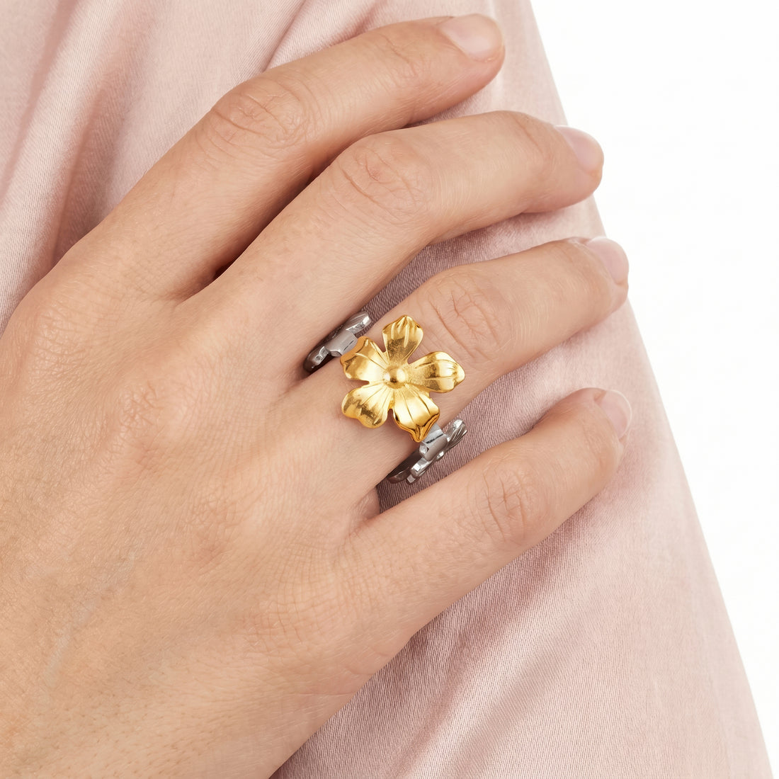 PRAO Ring Anti-Tarnish Five Petal Flower (Adjustable Size)
