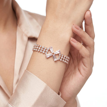 PRAO Bracelet Anti-Tarnish Rhinestone Multi-Strand Bow (Adjustable Size)