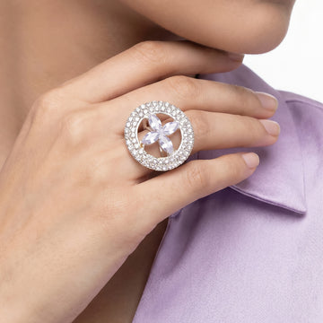 PRAO Ring Anti-Tarnish Blue Marquise Floral Cocktail (Adjustable Size)