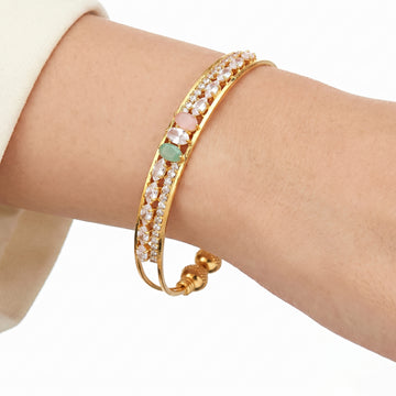 PRAO Bracelet Anti-Tarnish Open-Frame Crystal & Pastel Stone Bangle (Adjustable Size)