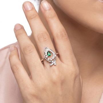 PRAO Ring Anti-Tarnish Teardrop Green Gemstone (Adjustable Size)
