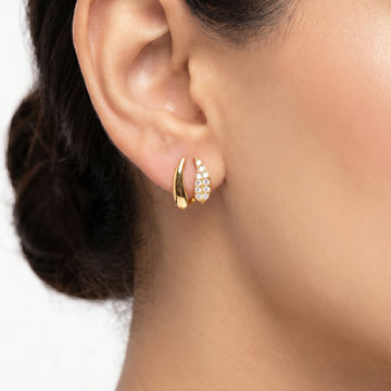 PRAO Earrings Anti-Tarnish Curved Pave Hoop Studs
