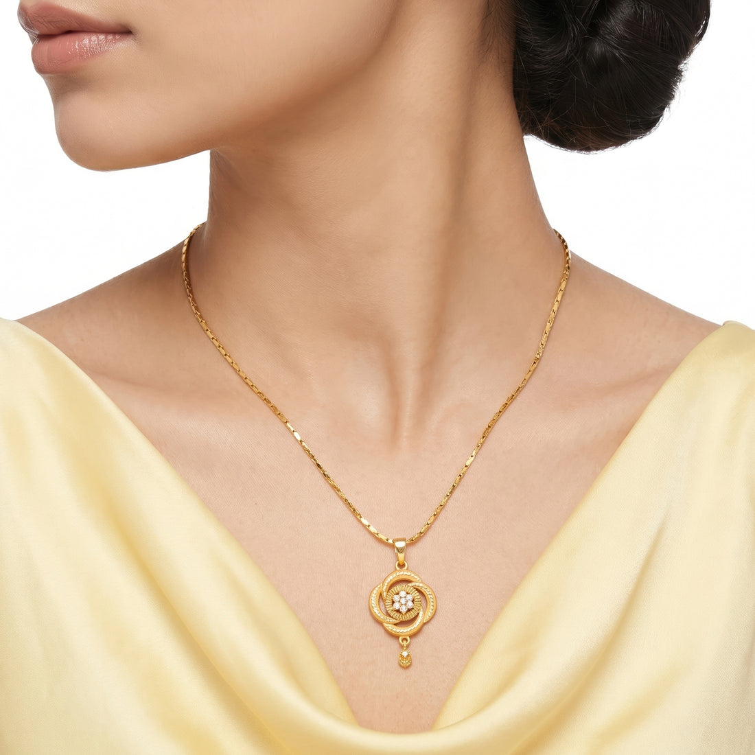 PRAO Necklace Anti-Tarnish Knotted Crystal Teardrop Pendant