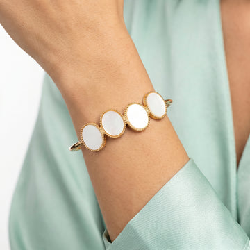PRAO Bracelet Anti-Tarnish Mother-Of-Pearl Oval Bangle (Adjustable Size)