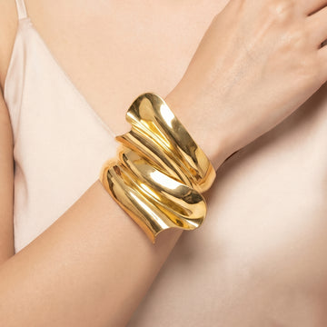 PRAO Bracelet Anti-Tarnish Sculptural Wave Cuff (Adjustable Size)