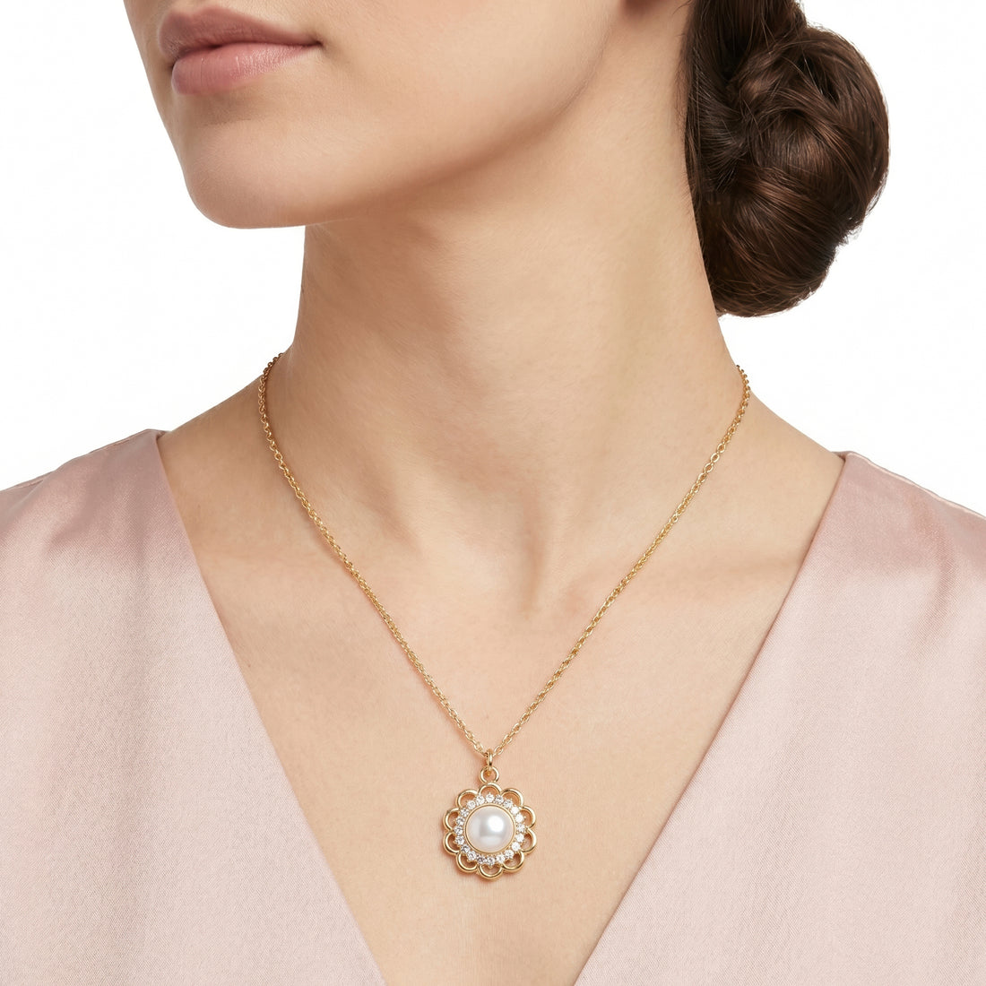 PRAO Necklace Anti-Tarnish Floral Monalisa Crystal Pendant