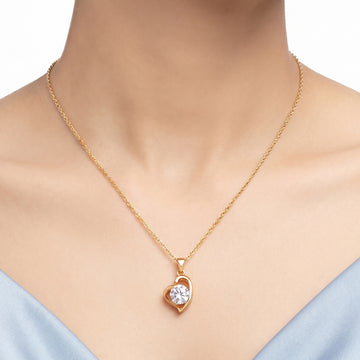 PRAO Necklace Anti-Tarnish Open Heart Crystal Pendant