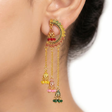 PRAO Earrings Anti-Tarnish Beaded Tassel Jhumka Ear Cuffs