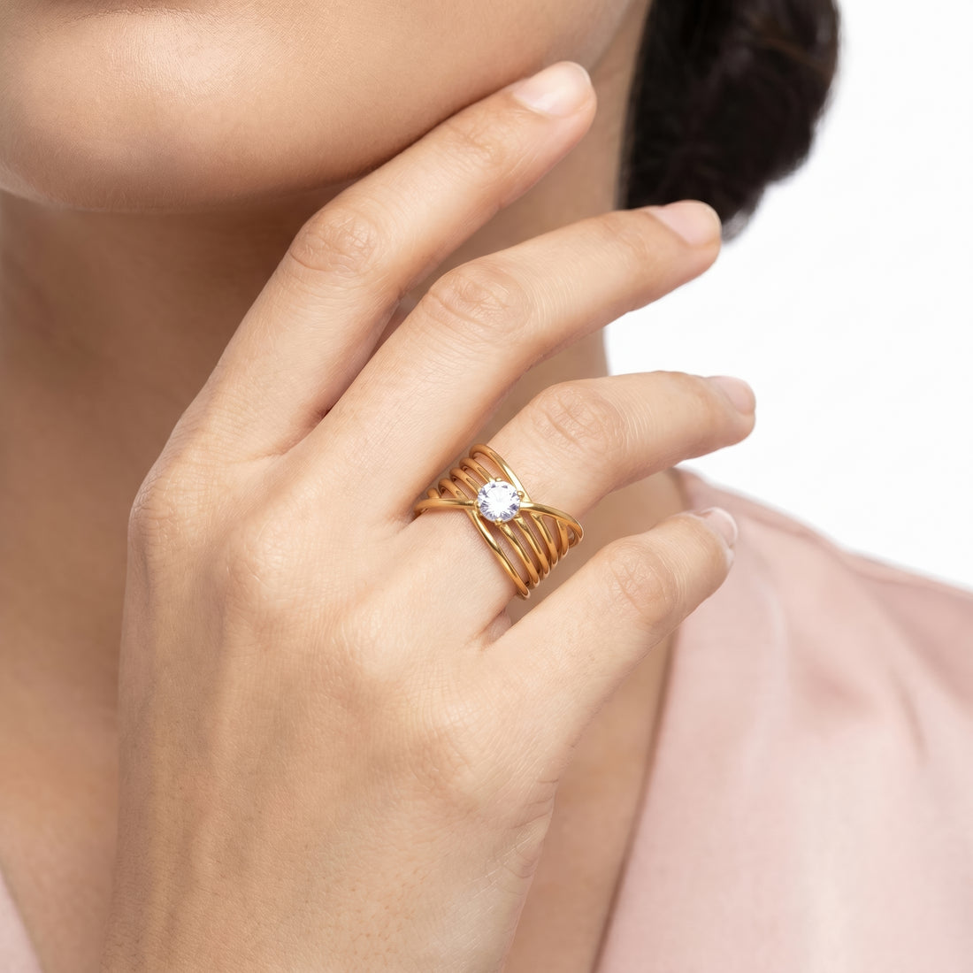PRAO Ring Anti-Tarnish Solitaire Wide Band Statement (Adjustable Size)