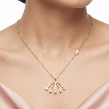 PRAO Necklace Anti-Tarnish Minimalist Pearl Fan Pendant