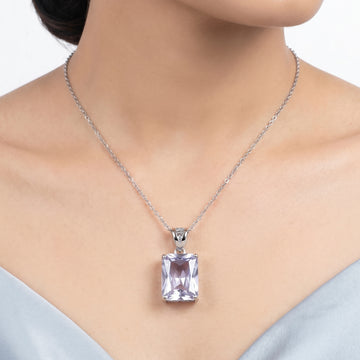PRAO Necklace Anti-Tarnish Light Blue Emerald-Cut Pendant