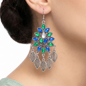 PRAO Earrings Anti-Tarnish Blue Green Stone Chandelier