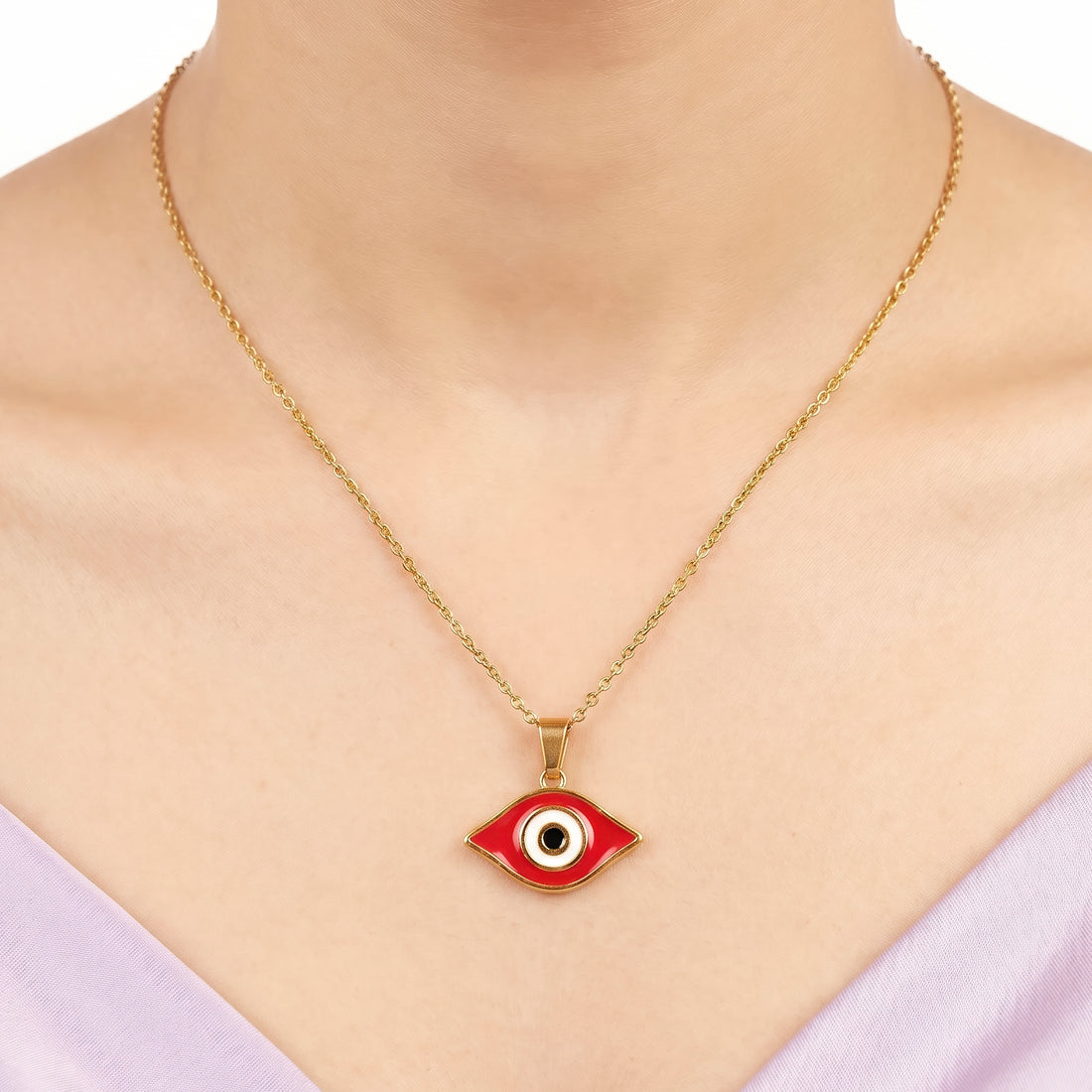 PRAO Necklace Anti-Tarnish Red Evil Eye Pendant