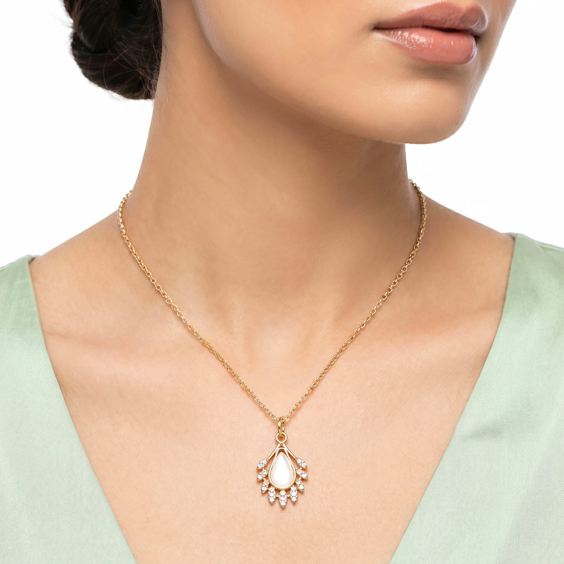PRAO Necklace Anti-Tarnish Monalisa Stone Teardrop Pendant
