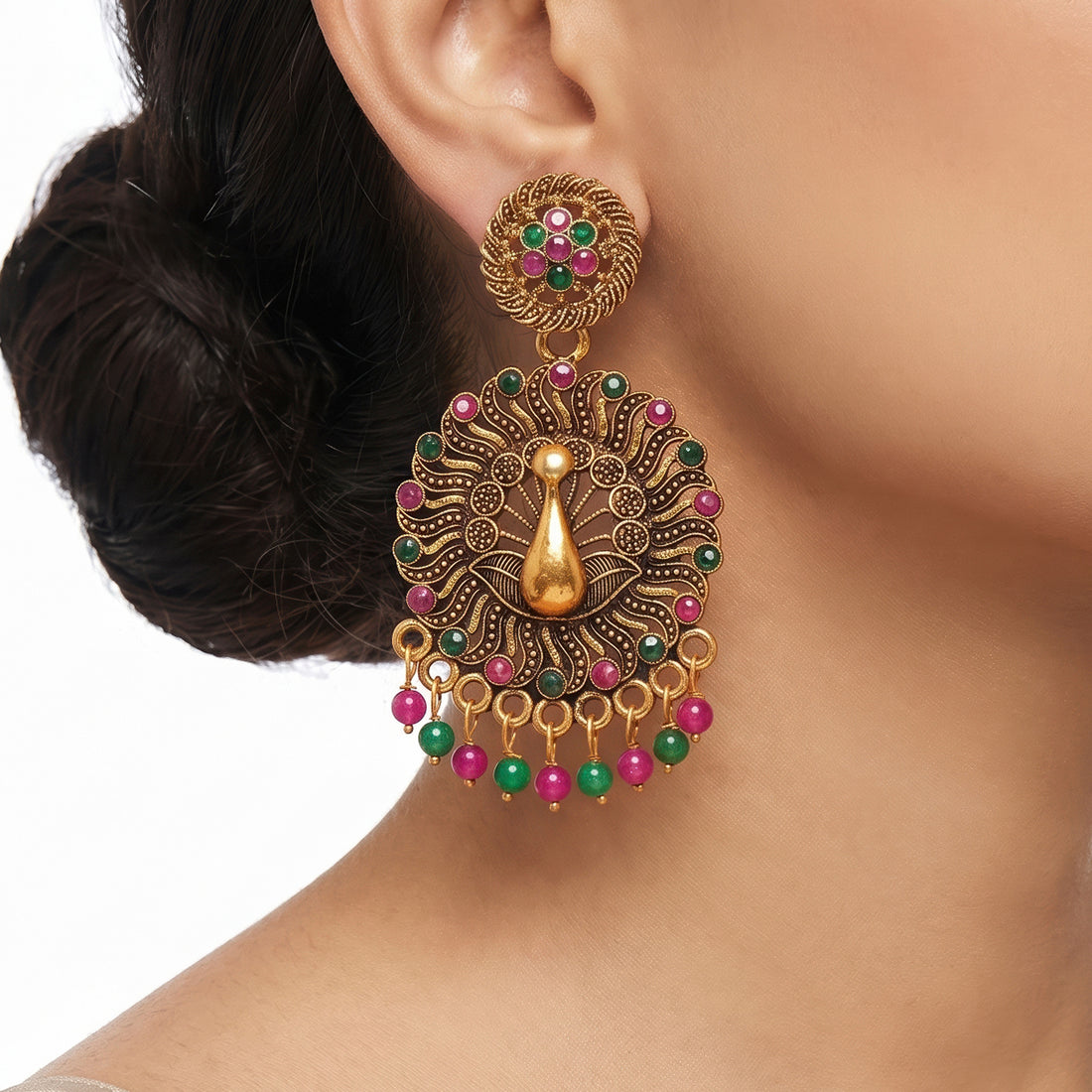 PRAO Earrings Anti-Tarnish Peacock Chandbali With Stone Details