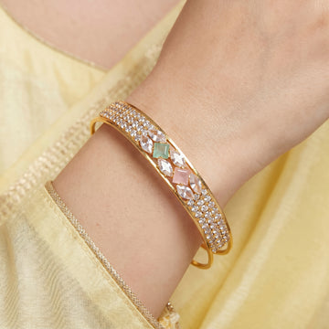 PRAO Bracelet Anti-Tarnish Double-Band Crystal & Gemstone Bangle (Adjustable Size)