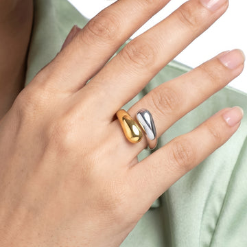 PRAO Ring Anti-Tarnish Dual-Tone Teardrop Bypass (Adjustable Size)