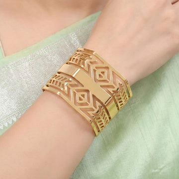 PRAO Bracelet Anti-Tarnish Moroccan Lattice Laser-Cut Cuff (Adjustable Size)