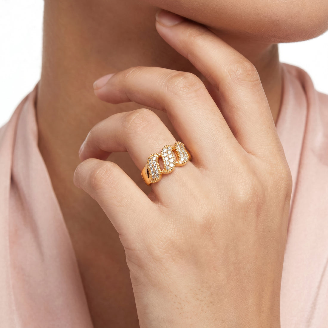 PRAO Ring Anti-Tarnish Wavy Pavé Diamond (Adjustable Size)